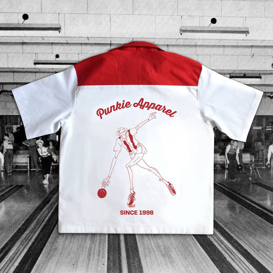 Punkie Apparel Bowling Shirt | Cherry Red & White